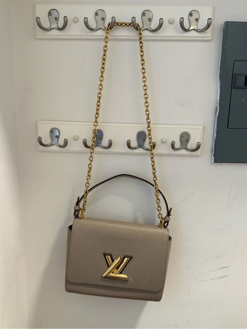 Louis Vuitton Taupe Twist MM Shoulder Bag with Gold Hardware